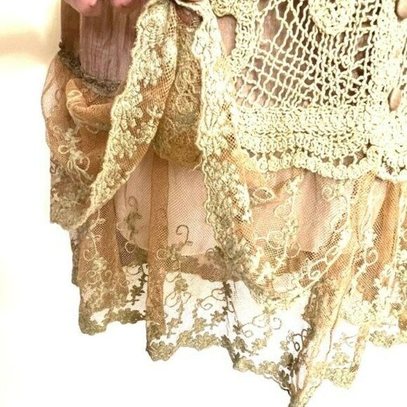 NWOT SCULLY BRONZE BEIGE SEMI-SHEER LAYERED LACE BLOUSE SIZE LARGE - Picture 7 of 13